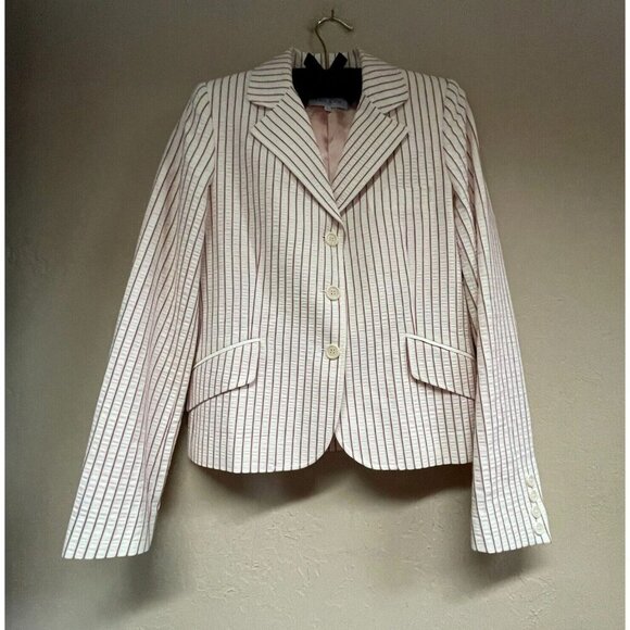 Paul & Joe Jackets & Blazers - Paul & Joe Womens Striped Single Breasted Smart Blazer Jacket Sz 40 White Cotton